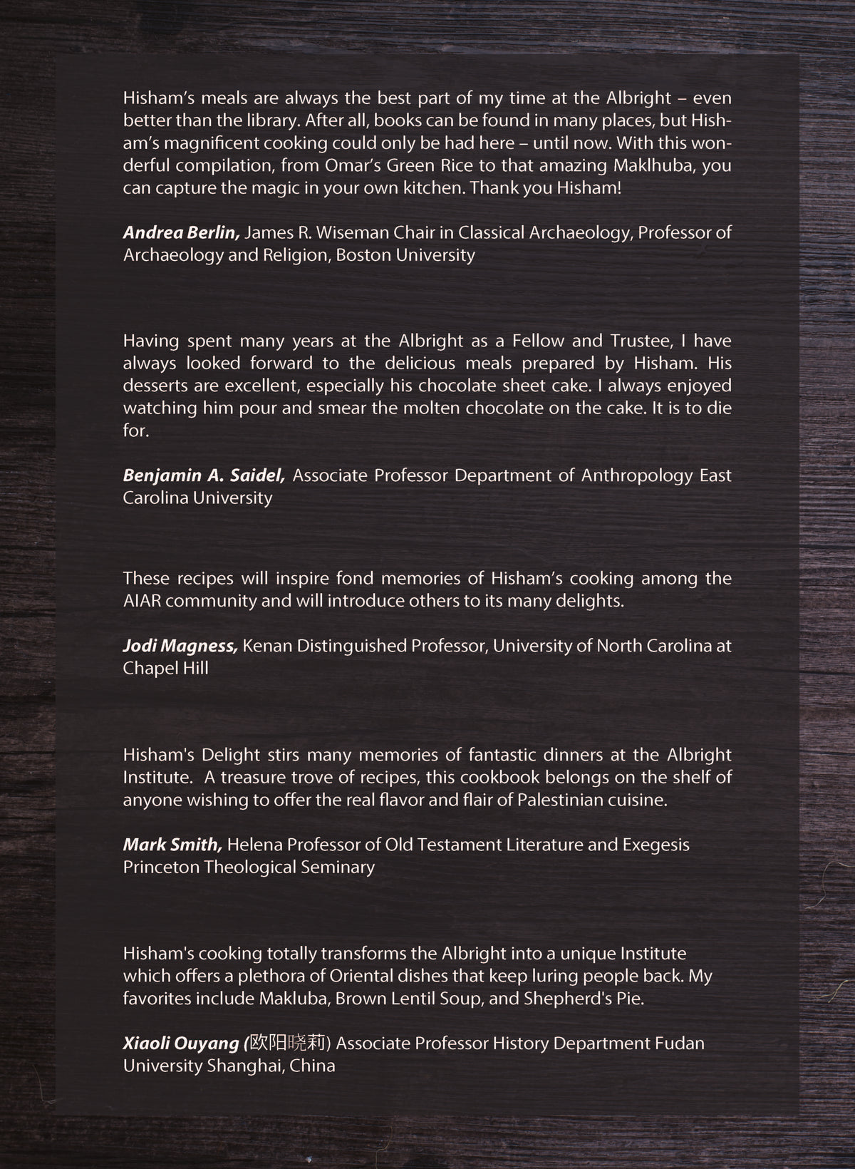 Back Cover and Testamonials